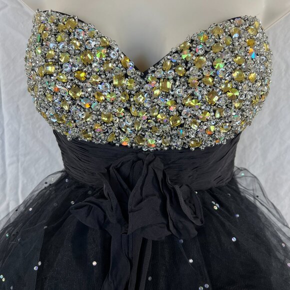 NWT Sherri Hill 2548 Black Gold Tulle Strapless Formal Dresss $278 - Picture 3 of 10